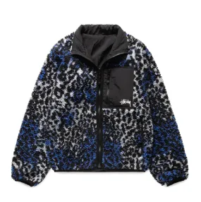 STÜSSY REVERSIBLE SHERPA JACKET - BLUE LEOPARD