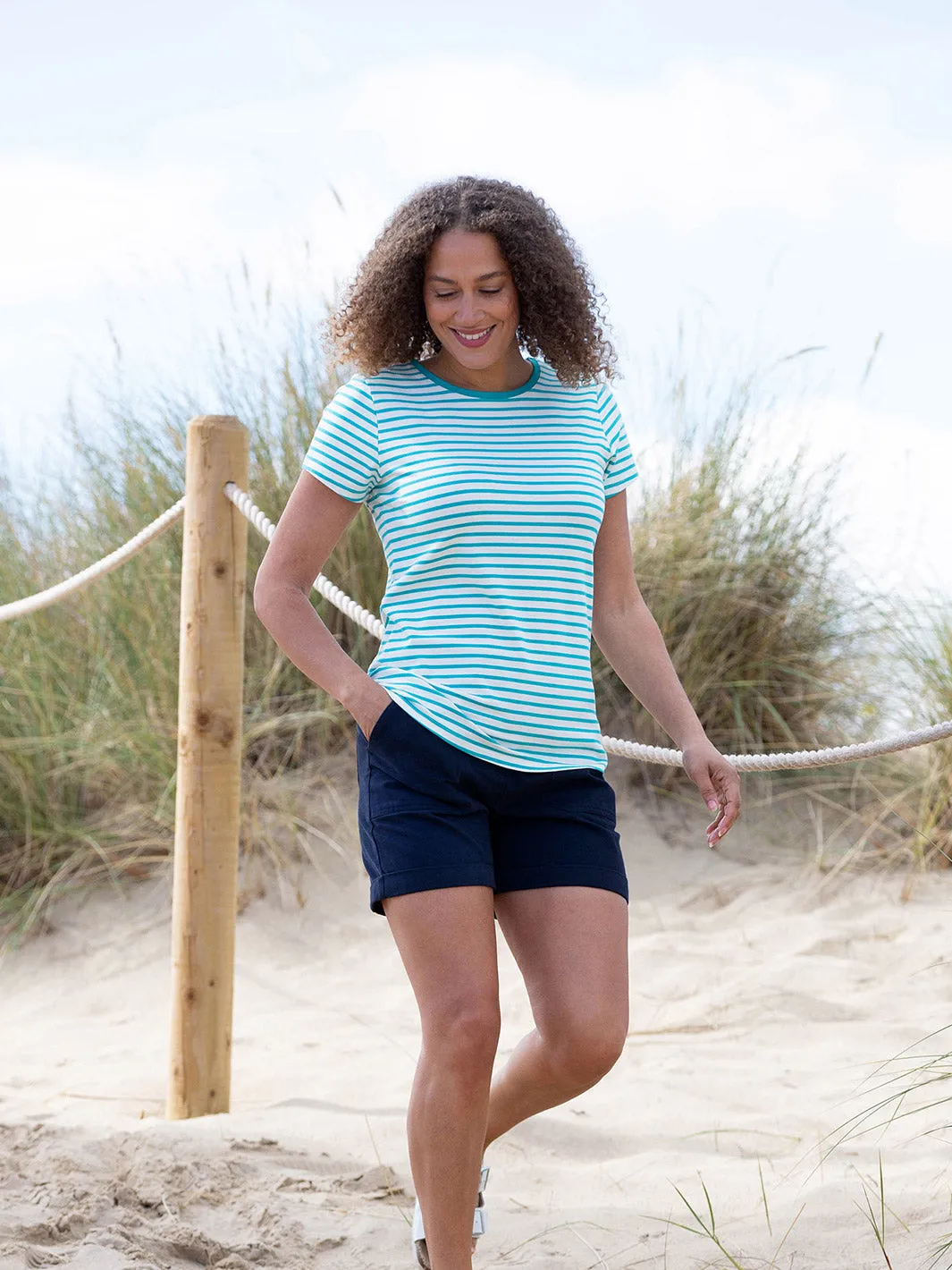 Tarrant jersey top aqua stripe