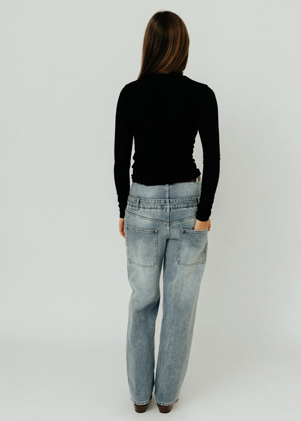 Tibi Classic Wash Denim DBL Waisted Slouchy Carpenter Jeans