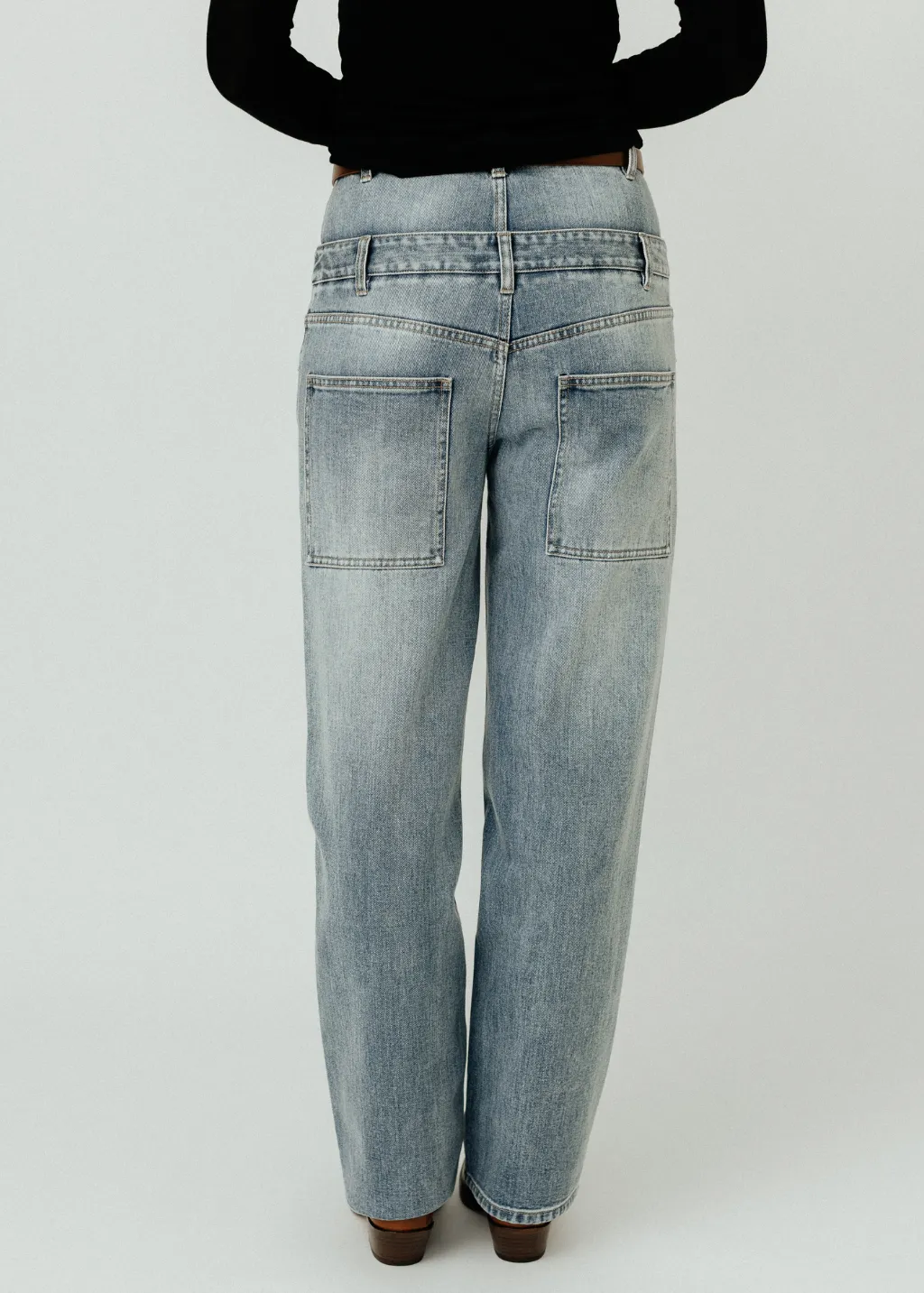 Tibi Classic Wash Denim DBL Waisted Slouchy Carpenter Jeans