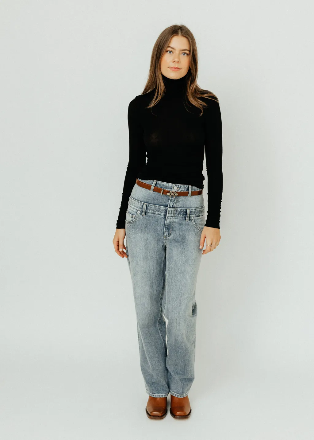 Tibi Classic Wash Denim DBL Waisted Slouchy Carpenter Jeans