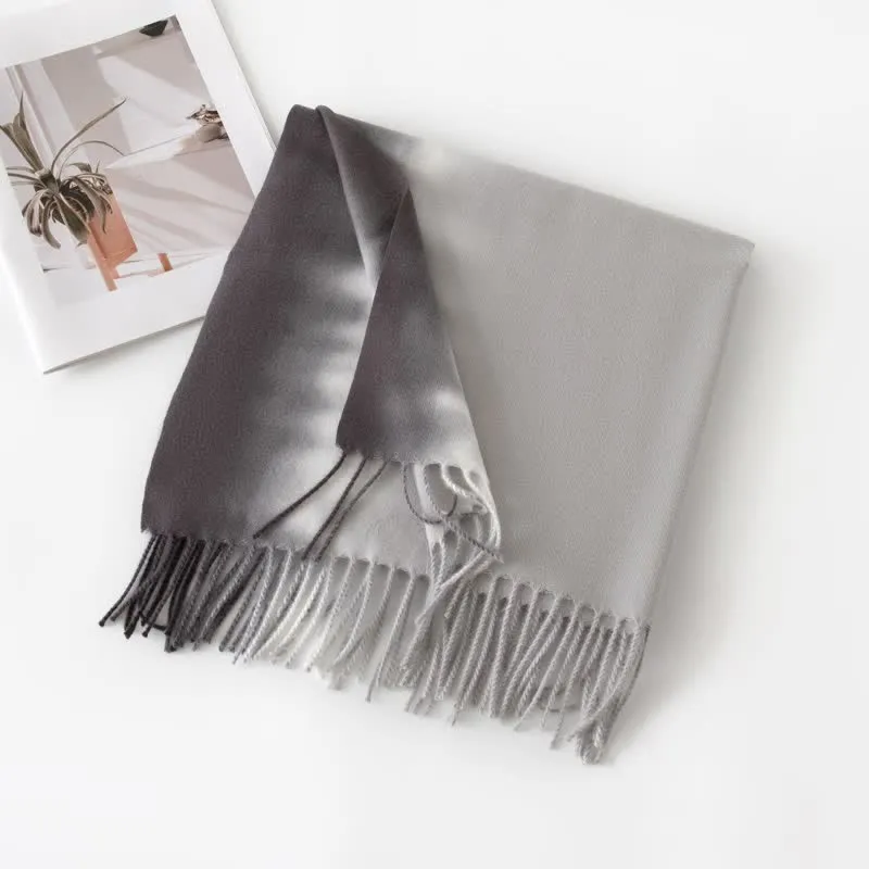 Unisex Gradient Color Fringe Faux Cashmere Scarf