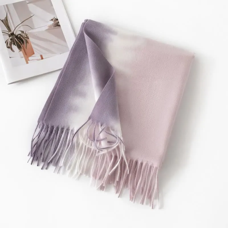 Unisex Gradient Color Fringe Faux Cashmere Scarf