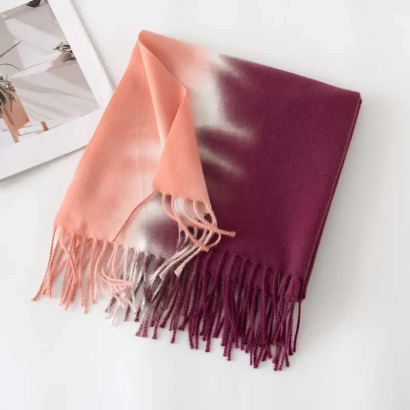 Unisex Gradient Color Fringe Faux Cashmere Scarf