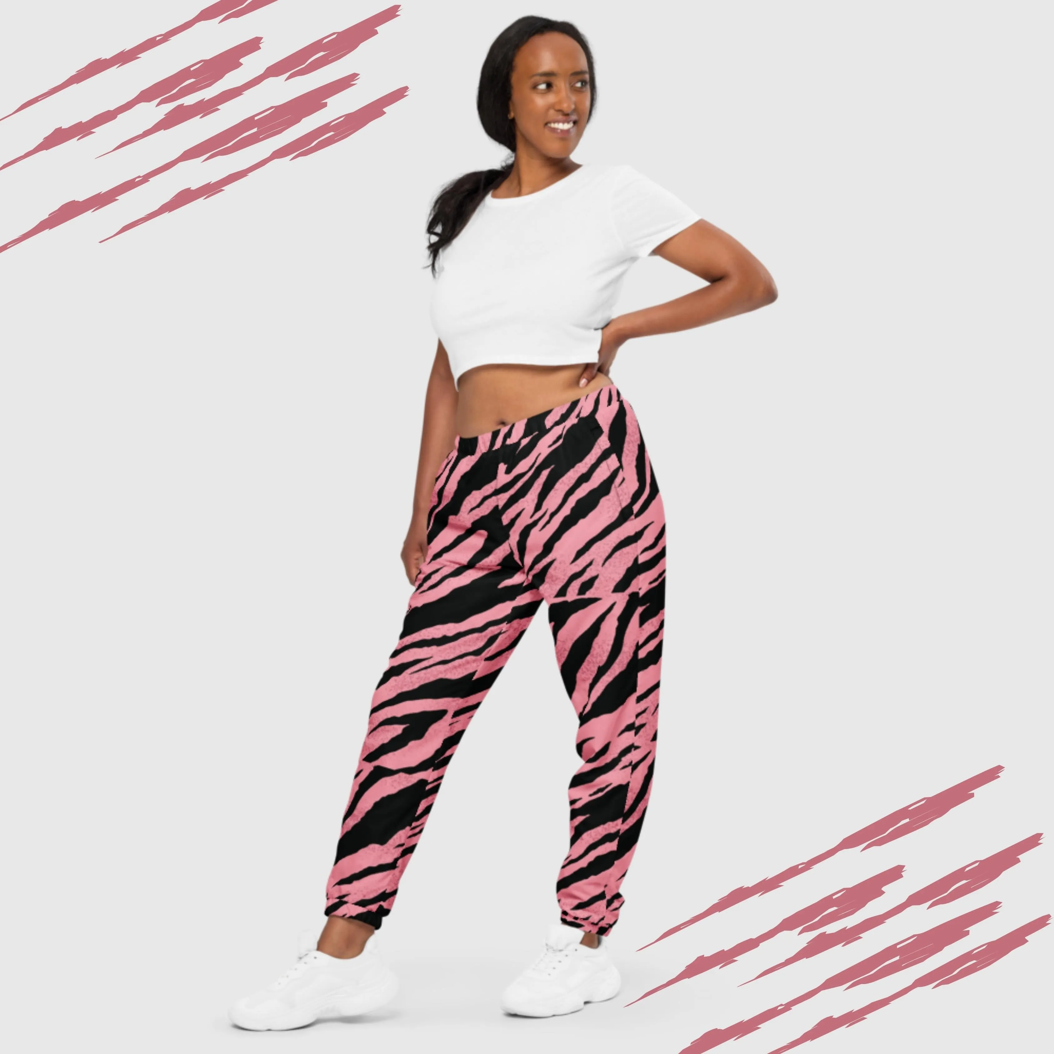 Unisex Pink Tiger Pattern Track Pants