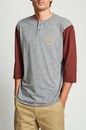 Wheeler 3/4 Sleeve Henley - Heather Grey/Chestnut