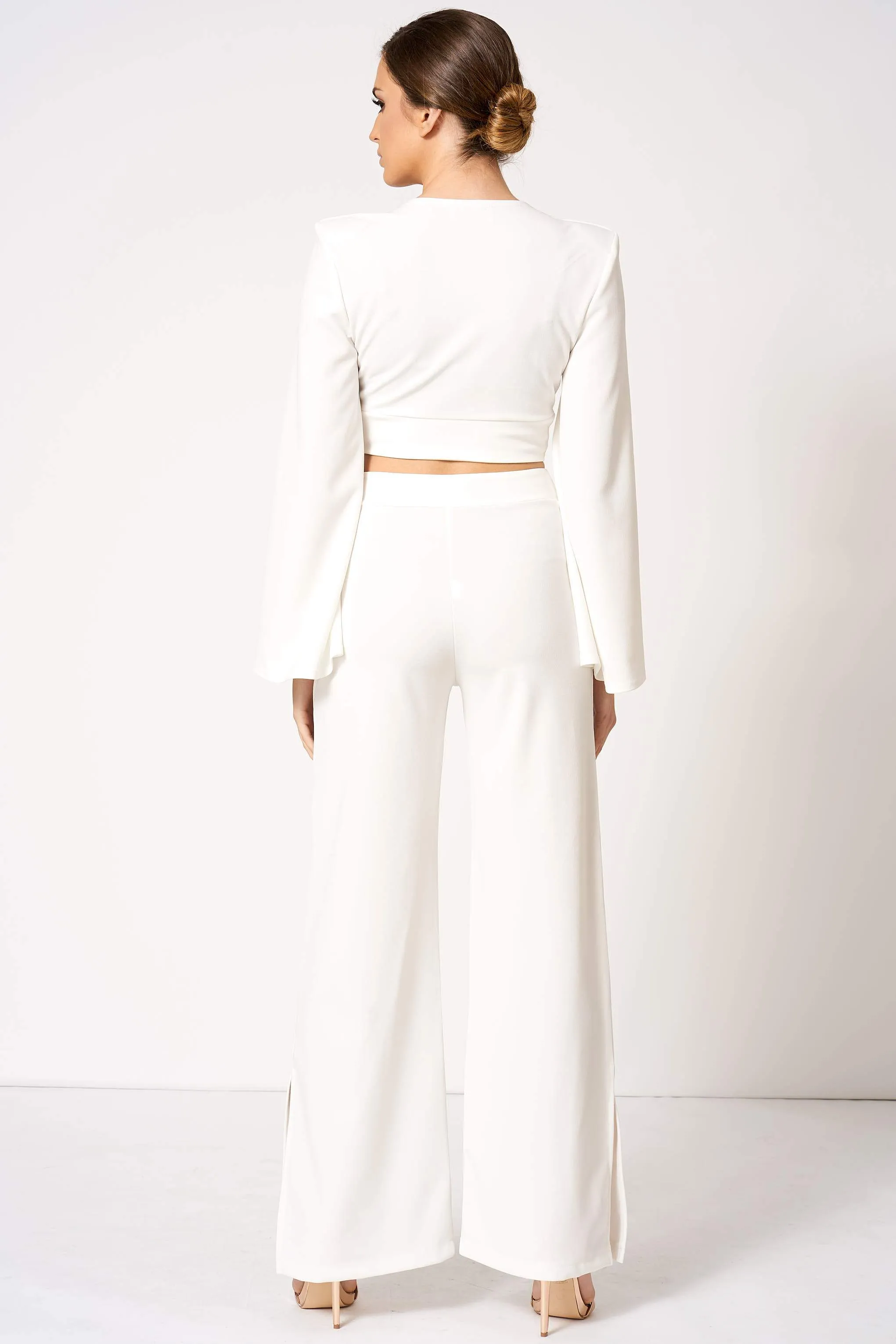 White Plunge Cape Sleeve Crop Top