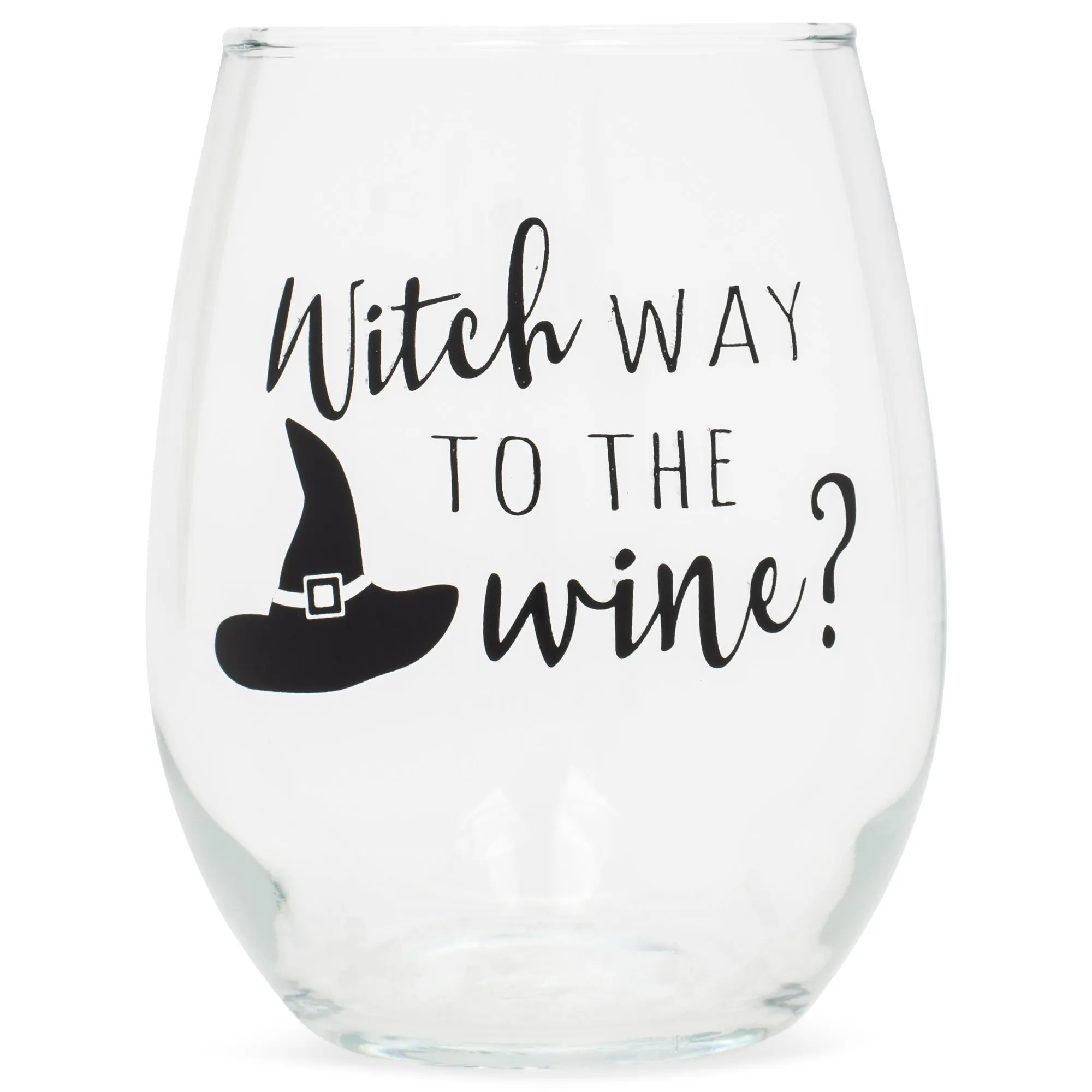 Witch Way To The Wine Black 14 ounce Glass Stemless Wine Tumbler Glass