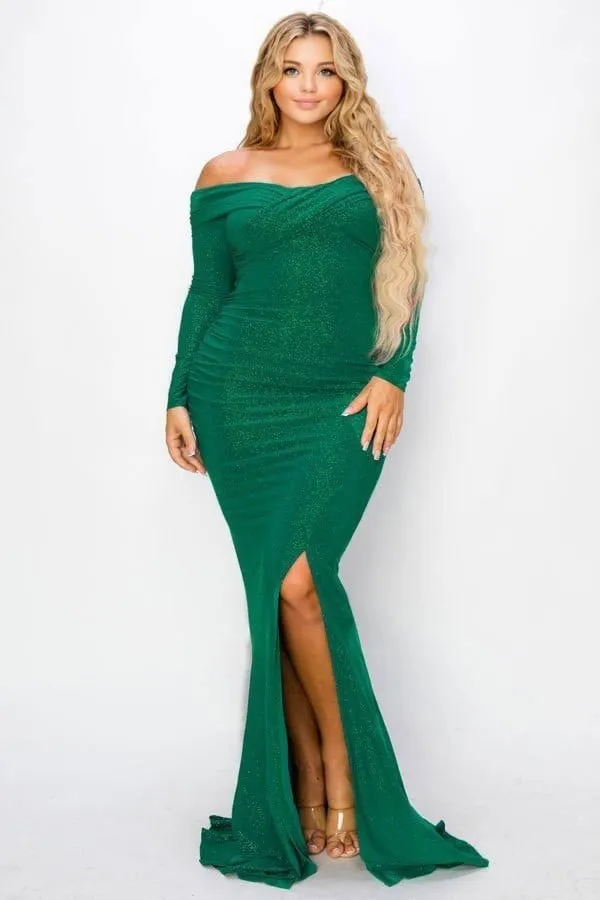 Women's Plus long sleeve off shoulder night party maxi dress