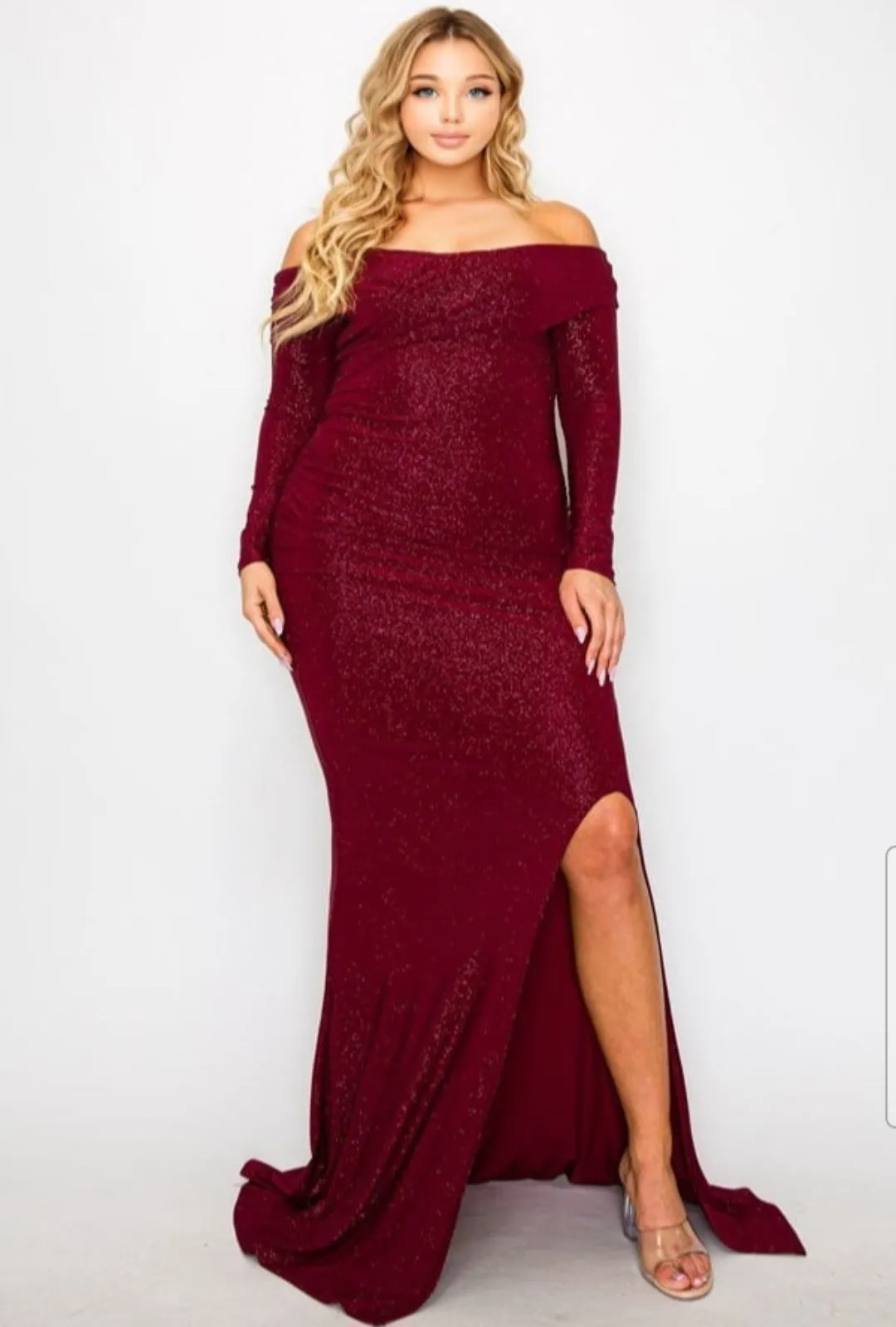 Women's Plus long sleeve off shoulder night party maxi dress