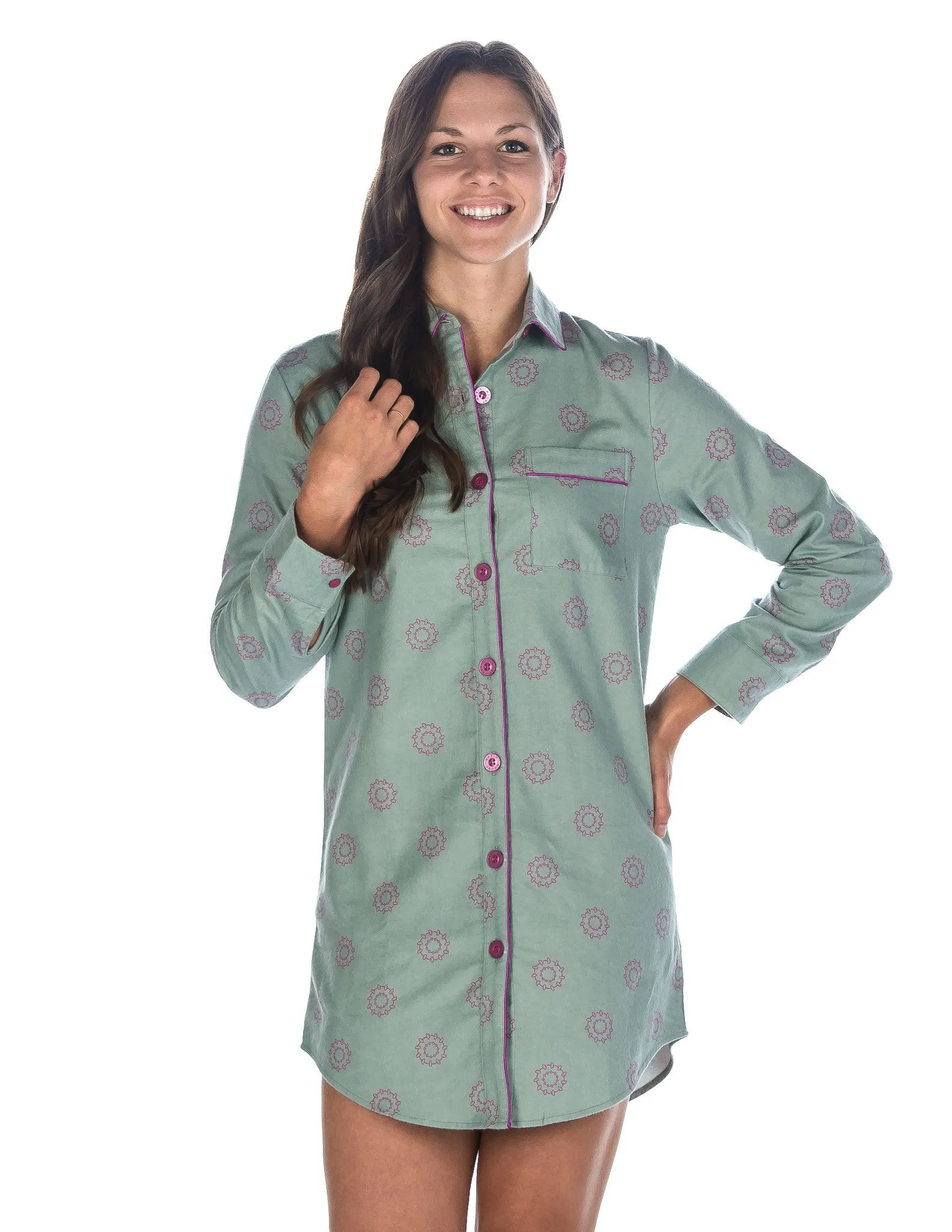 Women's Premium 100% Cotton Flannel Long Sleeve Sleep Shirt