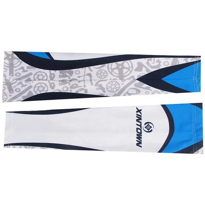 XINTOWN White Blue Stripe Cycling Arm Warmers