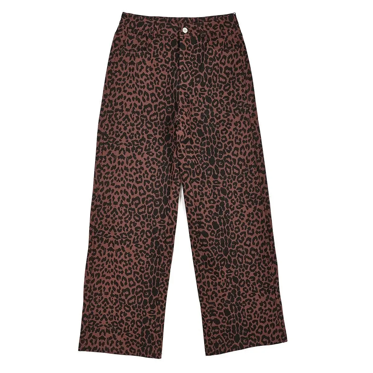 YESMYTOOL  -   Vintage Leopard Wide Leg Pants Women Oversized Streetwear Harajuku High Waist Straight Pants Casual Loose Long Pants New