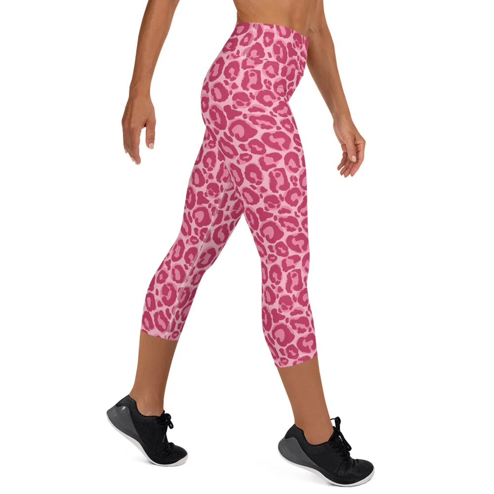 Yoga Capri Leggings Pink Leopard