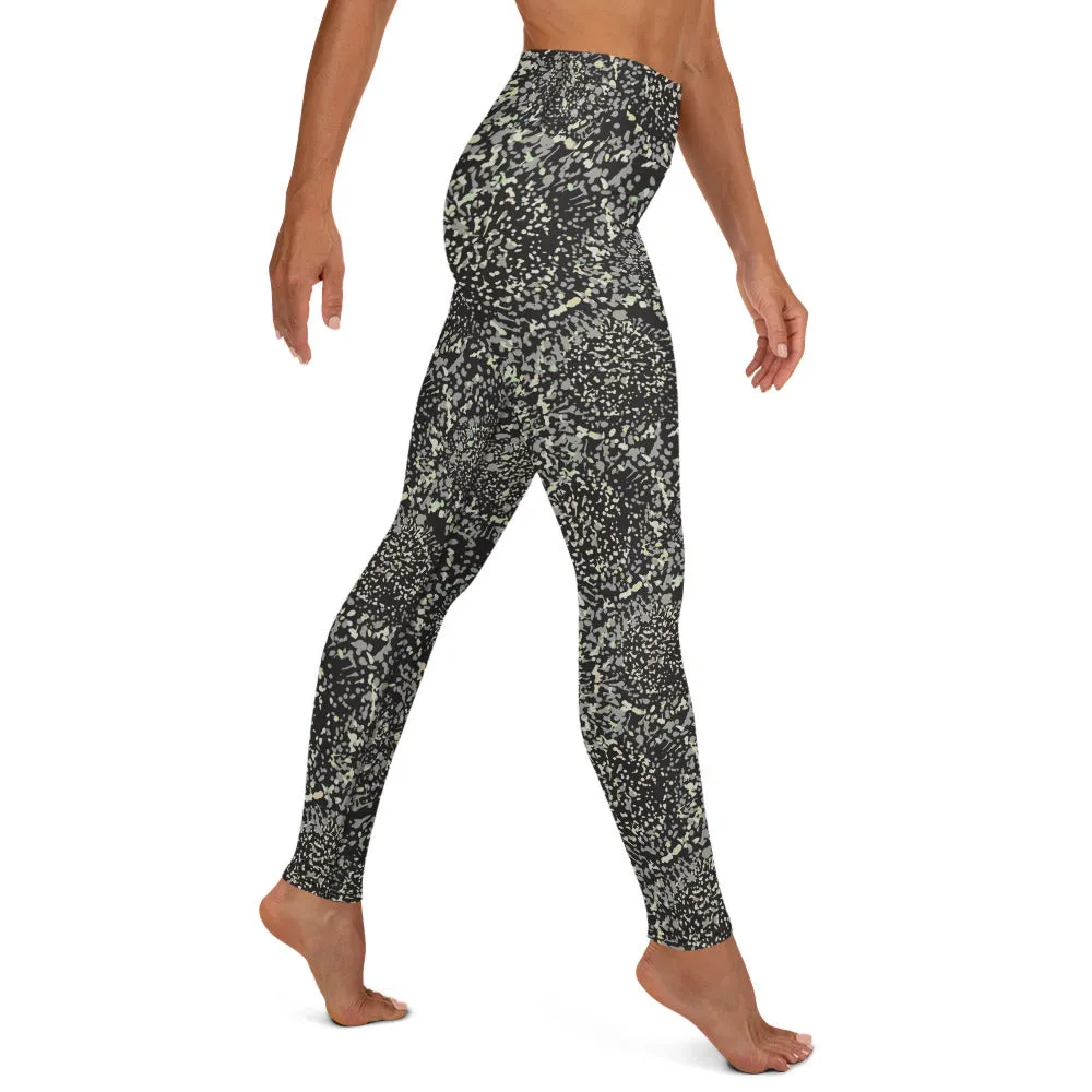 Yoga Leggings in Grey Abstract Floral Print