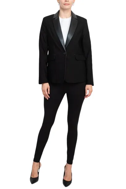 Zac & Rachel notched collar long sleeve one button closure stretch crepe blazer