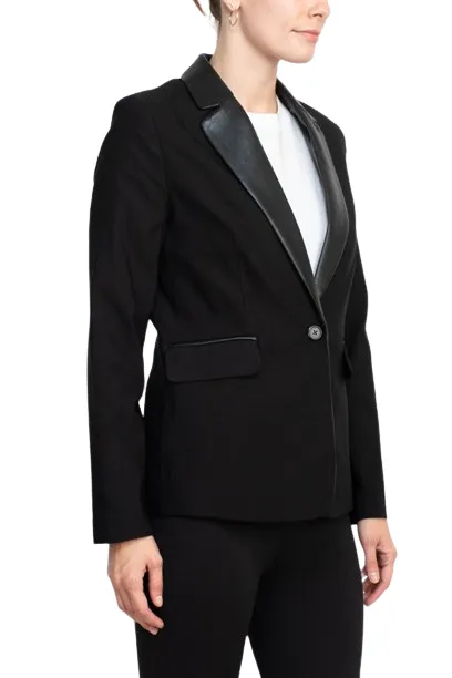 Zac & Rachel notched collar long sleeve one button closure stretch crepe blazer