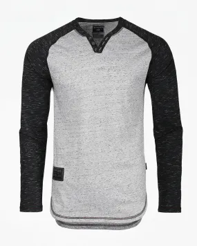 ZIMEGO Long Sleeve Contrast Raglan Henley V-Neck T-Shirts HEATHER DOT